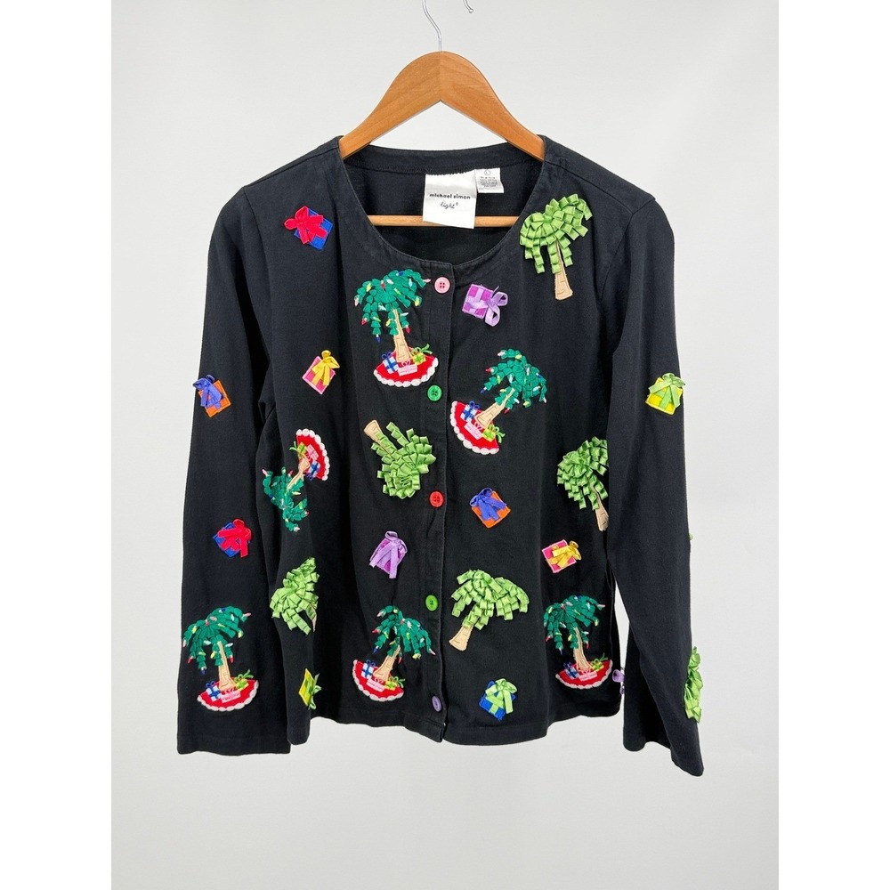 Michael Simon Christmas‎ Sweater Womens Black Holiday Applique Flawed